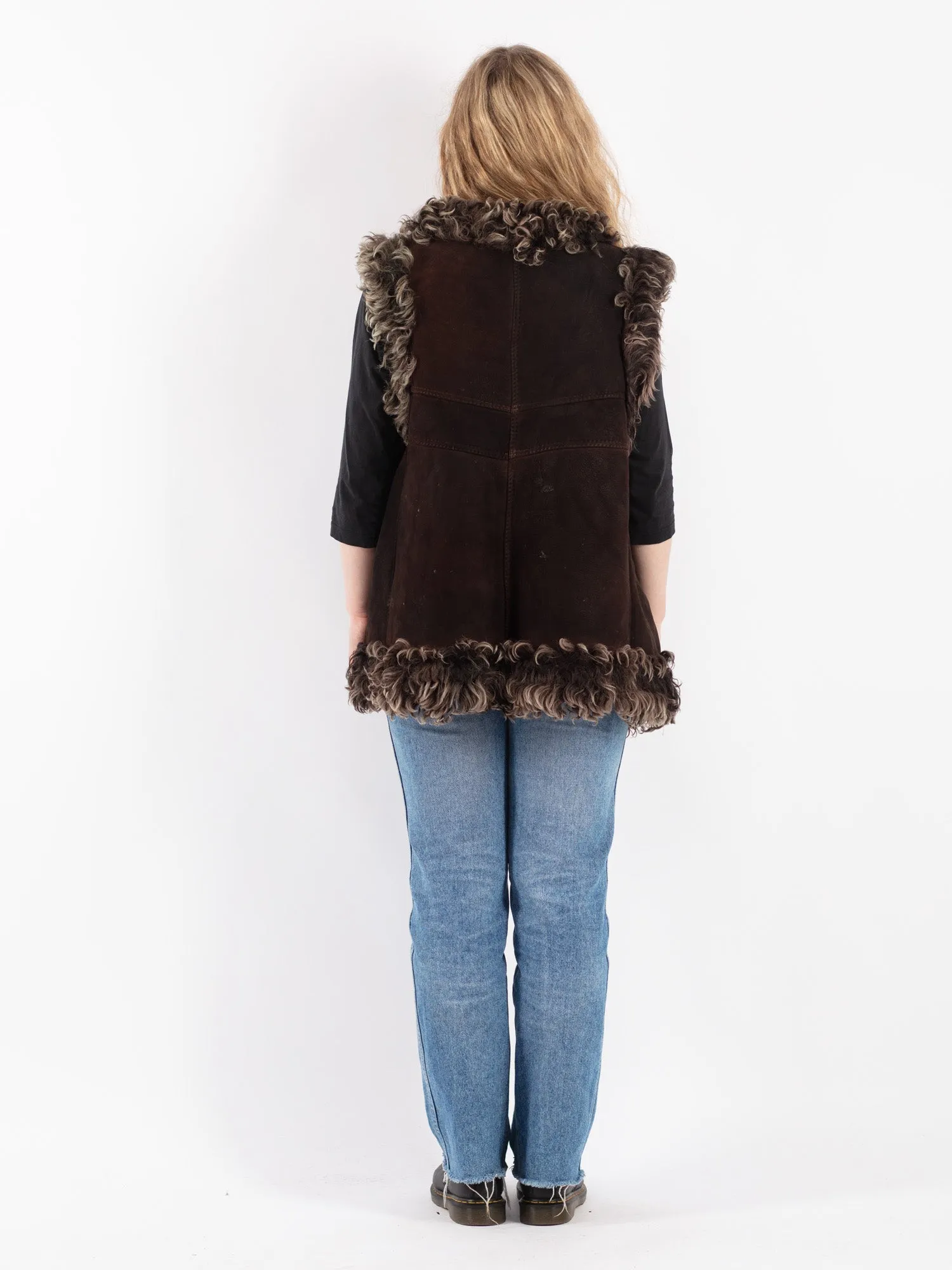 Vintage 70's Women Sheepskin Shearling Vest in Brown