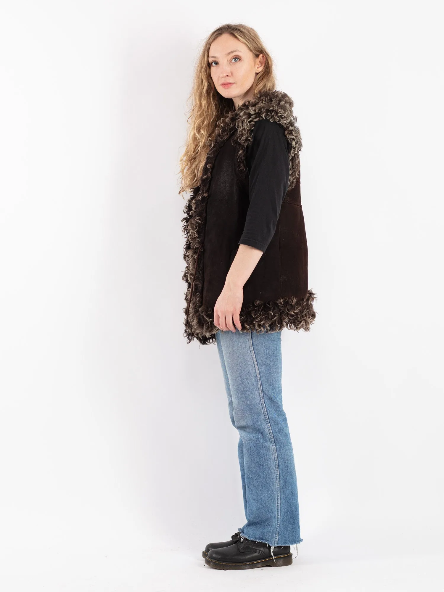 Vintage 70's Women Sheepskin Shearling Vest in Brown