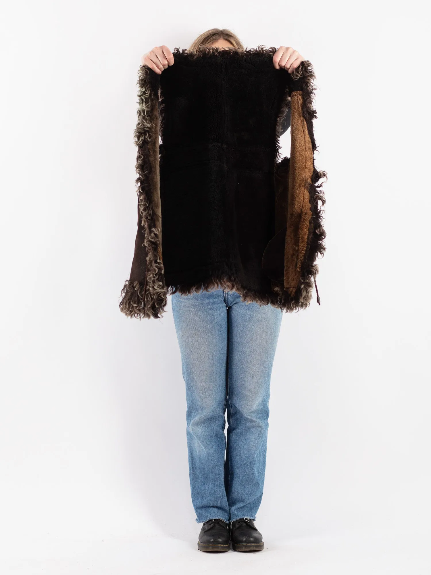 Vintage 70's Women Sheepskin Shearling Vest in Brown