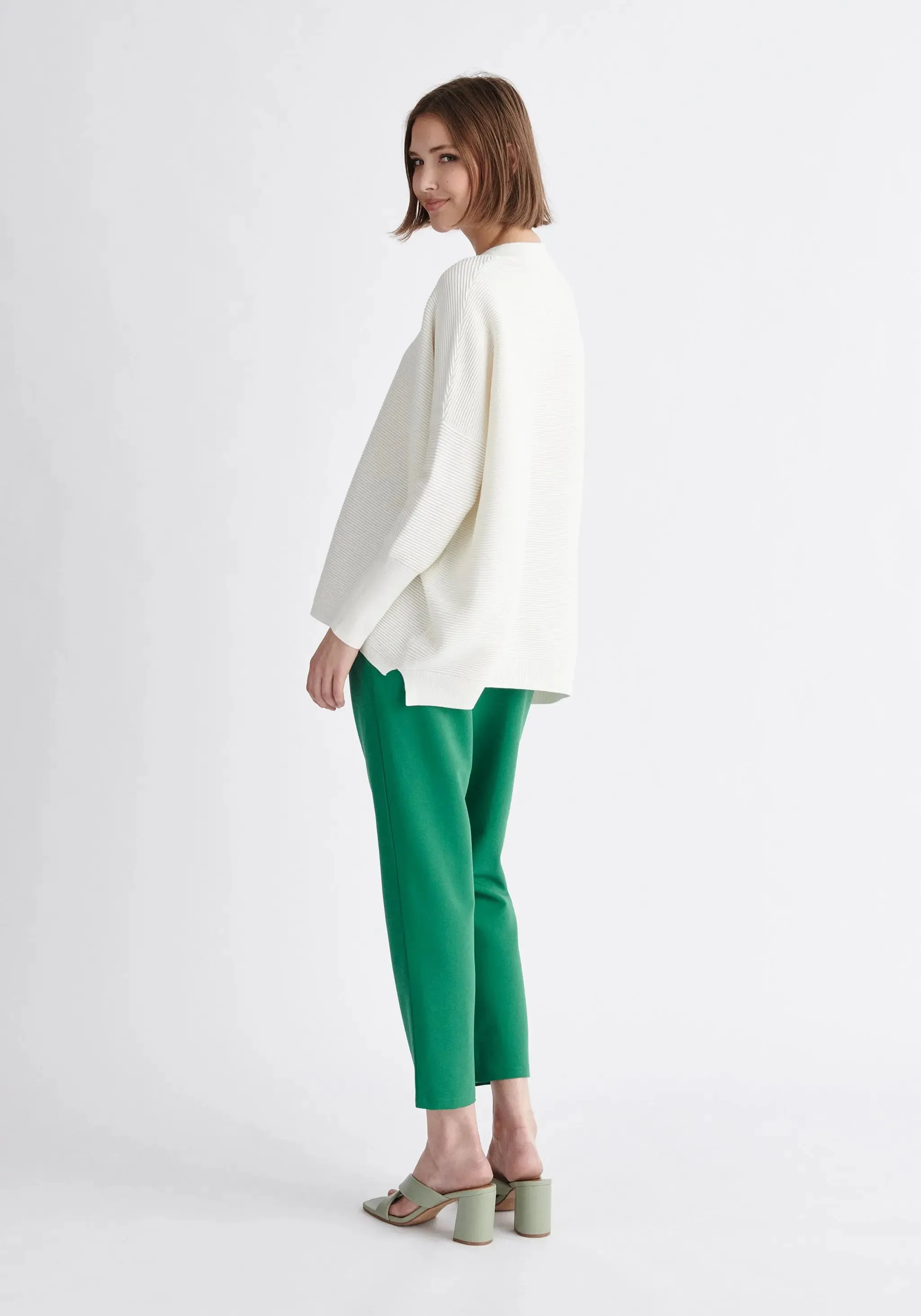 White V-Neck Ribbed Jumper