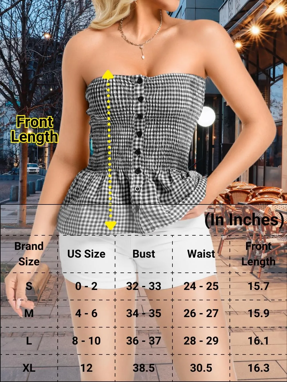 Women's Smocked Ruffle Tube Tops, Cute Gingham Peplum Top, Strapless Shirts for Summer Going Out