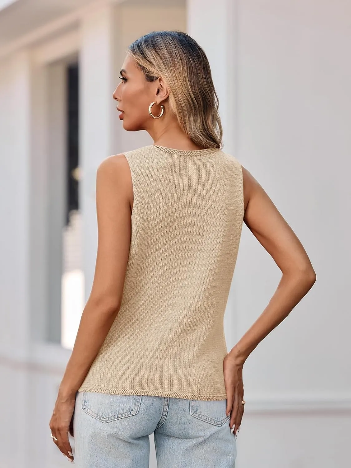 Yousify Womens Sweater Vests Tie Front Knit Vest Summer Ribbed Tank Tops Y2k Cute Vests Fashion Casual Sleeveless Tops