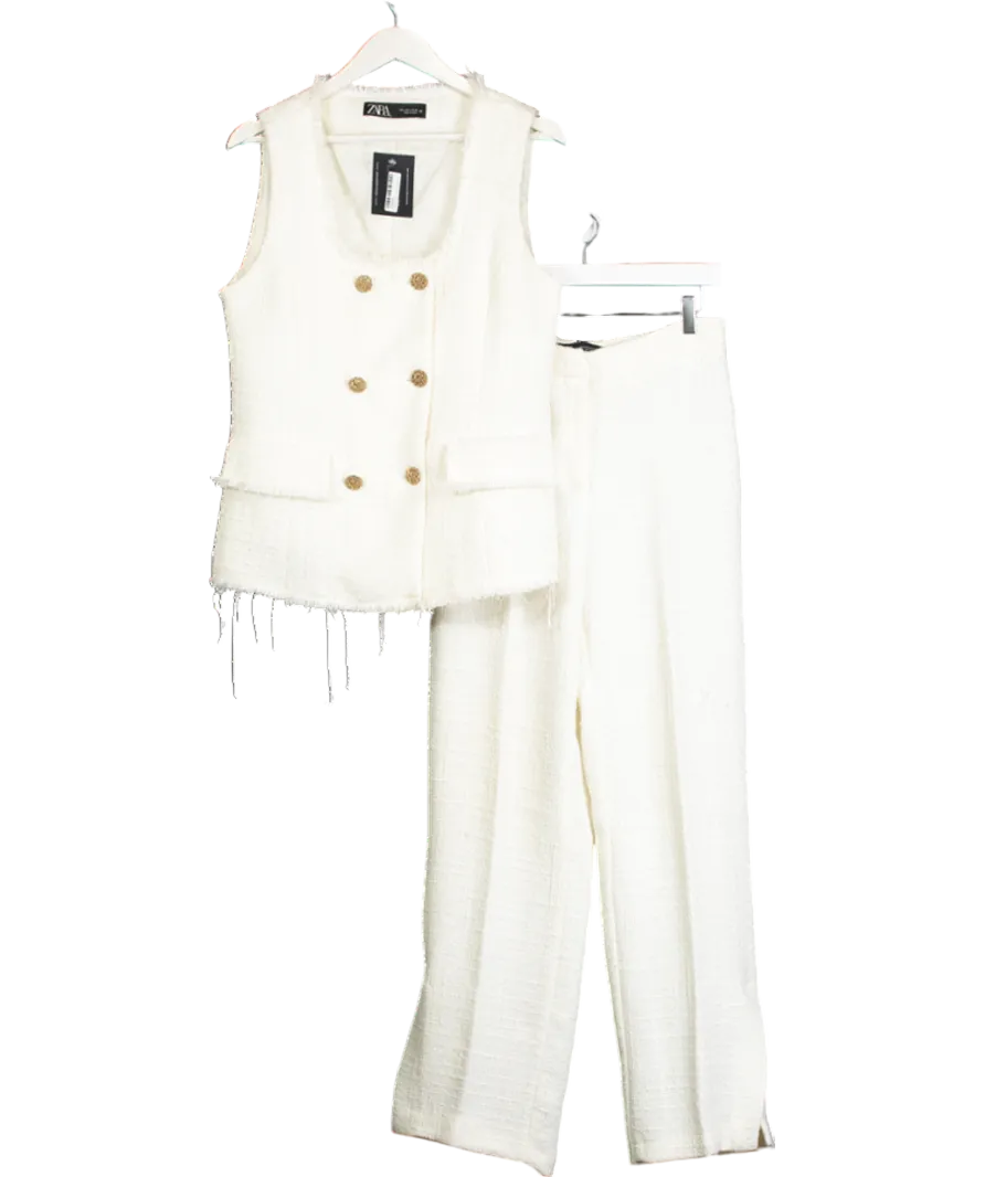 ZARA Cream Zara Tweed Waistcoat And Trousers Co-ord UK M/L