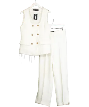 ZARA Cream Zara Tweed Waistcoat And Trousers Co-ord UK M/L